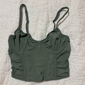 Green Ruched Corset Style Crop Top